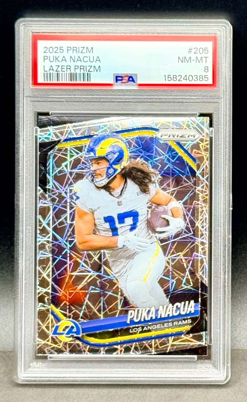 Puka Nacua 2025 Panini Prizm Lazer Prizm Los Angeles Rams PSA 8 NFL Football